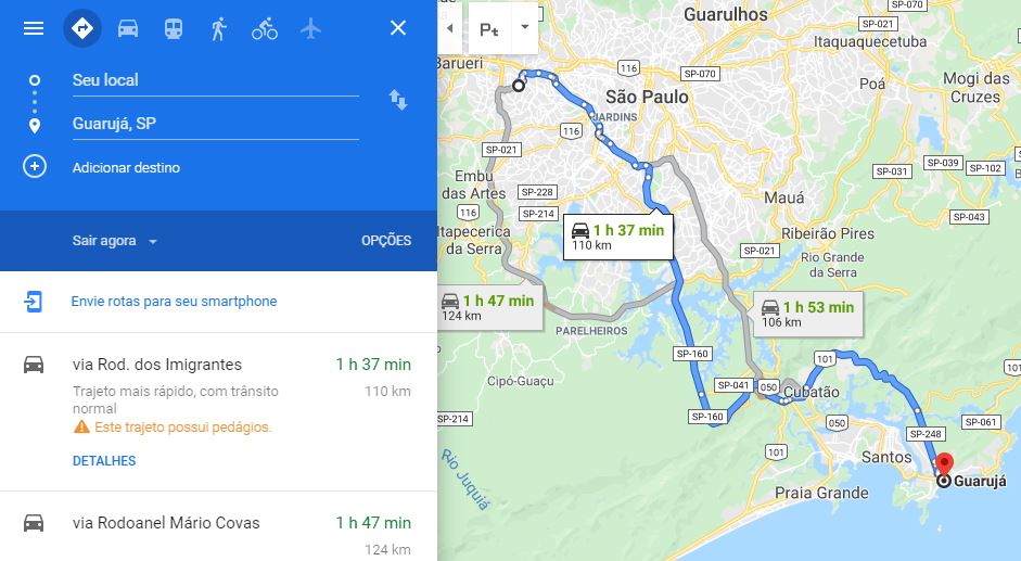 Distância São Paulo Guarujá